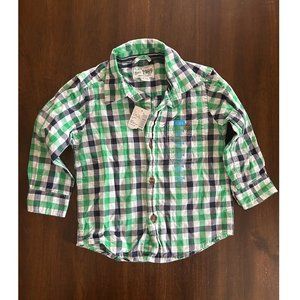 18-24m BOYS Collared Plaid Shirt, Green and Black, NEW, Children's Place